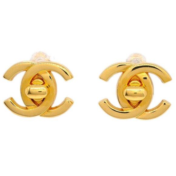 Chanel CC Turnlock Earrings Clip-On Gold Small 95A 165822 - Picture 1 of 4